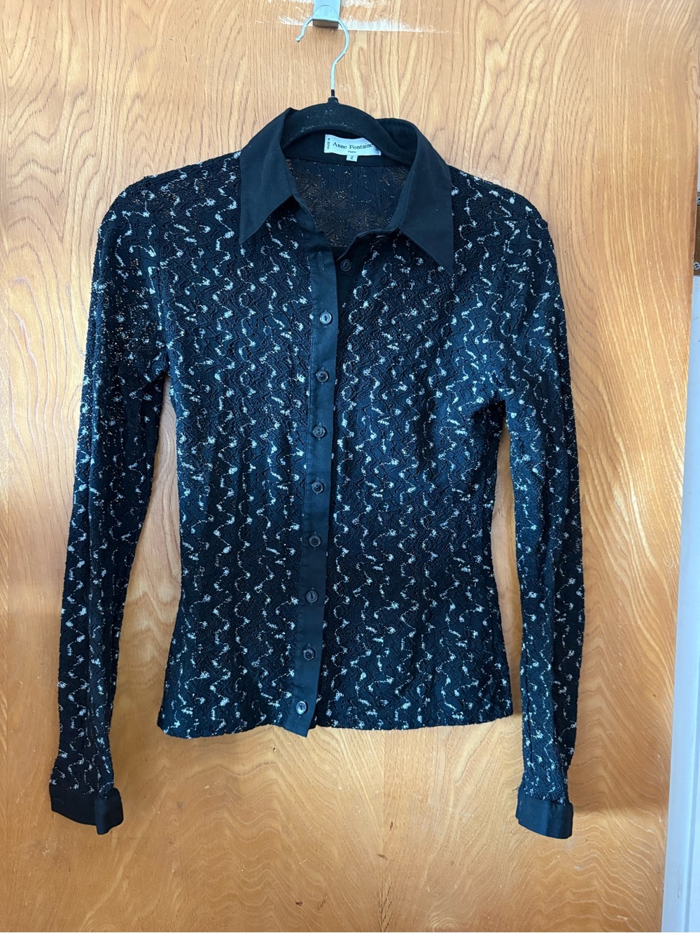 Anne Fontaine Ella Black Lace-Overlay Button Down Shirt